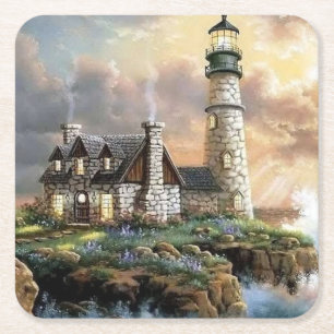 Stone Lighthouse Fine Art Square Paper Coaster
