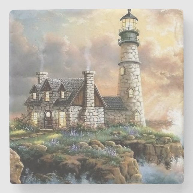 Stone Lighthouse Fine Art Stone Coaster (Front)