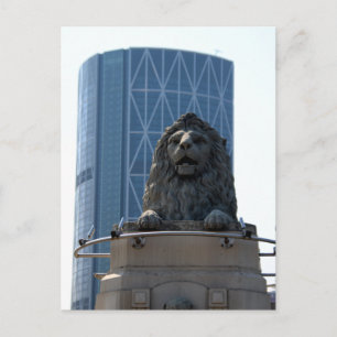 Stone lion in Calgary postcard