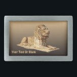 Stone Lion Rectangular Belt Buckle<br><div class="desc">A tan and brown rendering of a carved stone lion on a background of the same colours. Add your own text.</div>