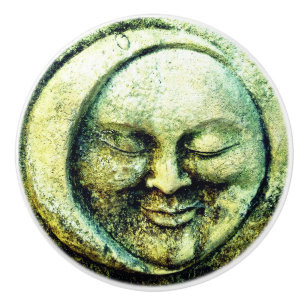 Stone look moon and sun face crescent ceramic knob