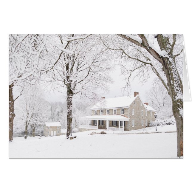 Stone mansion and Still house in snow (Front Horizontal)