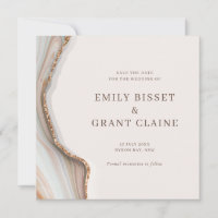 Stone Marble Agate Save the Date Square Invitation