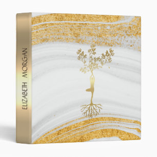 Stone Marble,Gold Glitter Tree Women Silhouette Binder