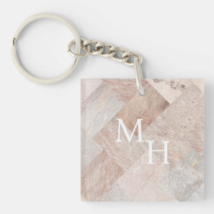 Stone Marbled Initials  Keychain