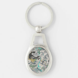 Stone Marbling with Turquoise Veins Oval Keychain