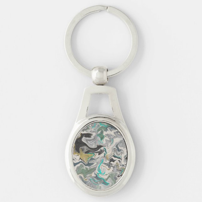 Stone Marbling with Turquoise Veins Oval Keychain (Front)