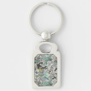 Stone Marbling with Turquoise Veins Rectangle Keychain