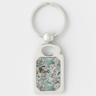 Stone Marbling with Turquoise Veins Rectangle Keychain
