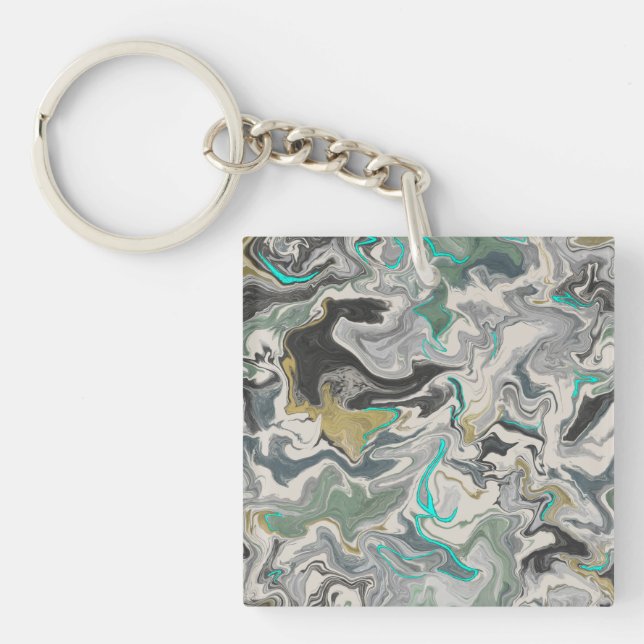 Stone Marbling with Turquoise Veins Square Acrylic Keychain (Front)