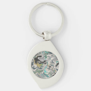 Stone Marbling with Turquoise Veins Swirl Keychain