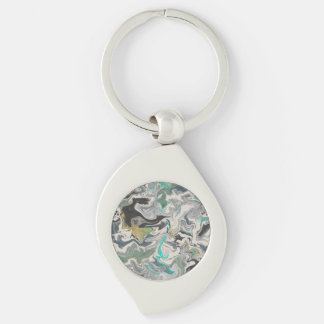 Stone Marbling with Turquoise Veins Swirl Keychain