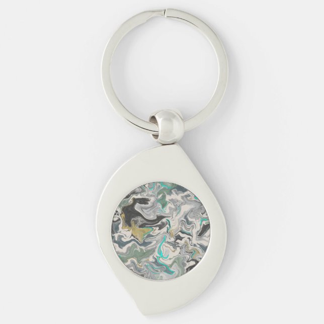 Stone Marbling with Turquoise Veins Swirl Keychain (Front)