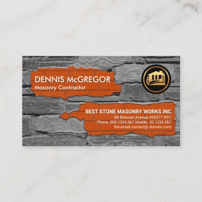 Stone Masonry Brick Laying Builder Business Card (Front)
