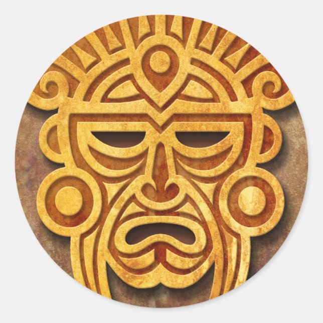 Stone Mayan Mask, full Classic Round Sticker (Front)