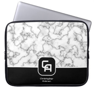 Stone Monogram Black White Laptop Sleeve