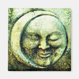 Stone moon and sun face crescent  green grey magnet