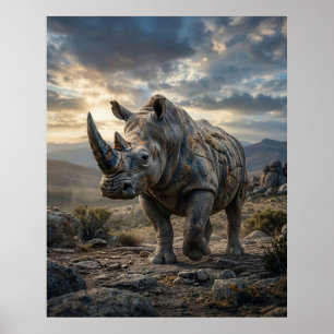 Stone Rhino Rugged Plains Poster