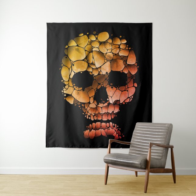 Stone Skull – Unique Rock-Inspired Gothic Art Tapestry (In Situ)