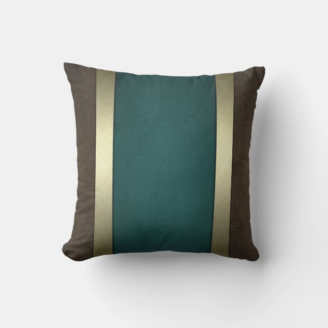Stone texture with golden border and blue accents throw pillow (Front)