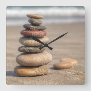 Stone Tower On Beach Square Wall Clock