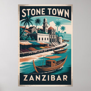 Stone Town Zanzibar Retro Travel Poster Art
