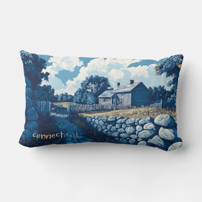 Stone Wall in Connecticut Throw Pillow (Back)