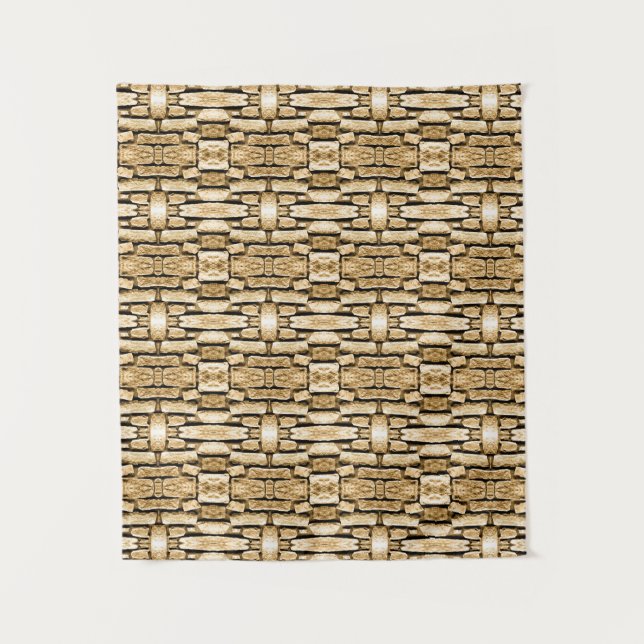 Stone Wall Tan Southwest Rustic Geometric Pattern Tapestry (Front)