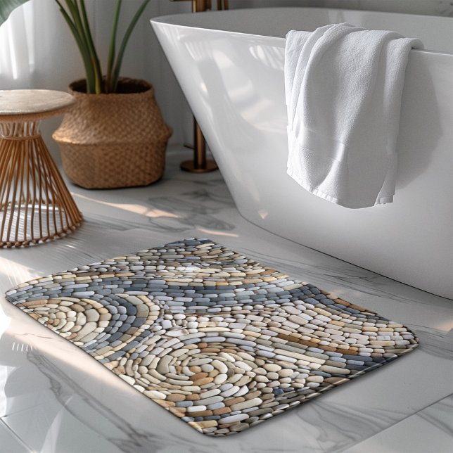 Stone Wall With Spiral Designs Made From Rocks  Bath Mat (Creator Uploaded)