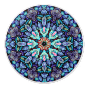 Stone Wonder Vintage Blue Fractal Kaleidoscope Ceramic Knob