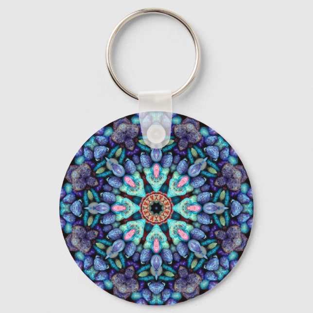Stone Wonder  Vintage Blue Fractal Kaleidoscope Keychain (Front)