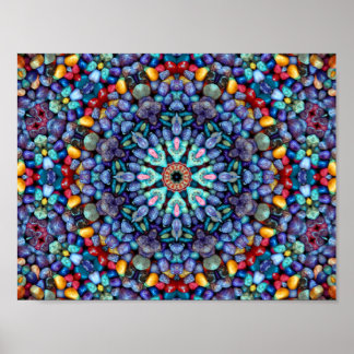Stone Wonder Vintage Blue Fractal Kaleidoscope Poster