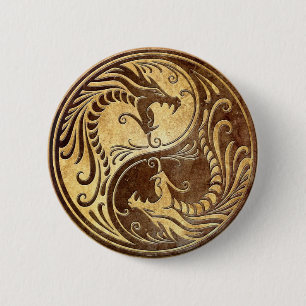 Stone Yin Yang Dragons 2 Inch Round Button