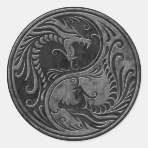 Stone Yin Yang Dragons Classic Round Sticker