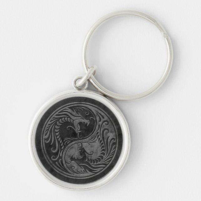 Stone Yin Yang Dragons Keychain (Front)