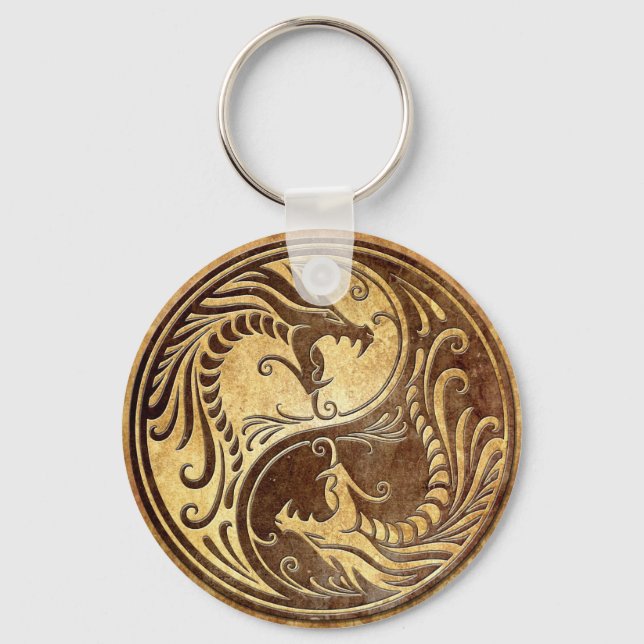 Stone Yin Yang Dragons Keychain (Front)
