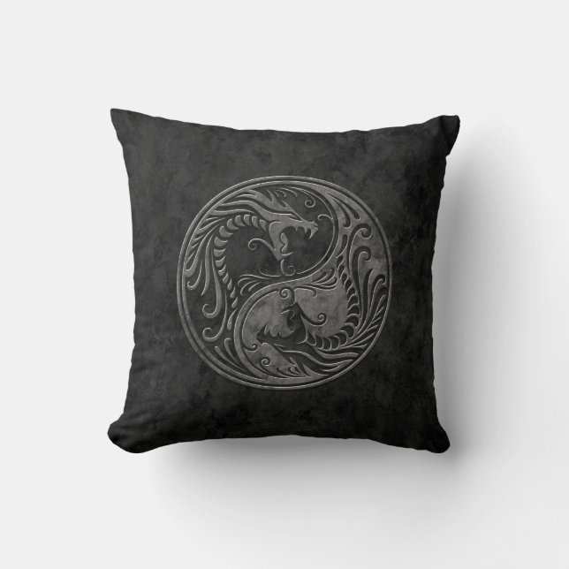 Stone Yin Yang Dragons Throw Pillow (Front)