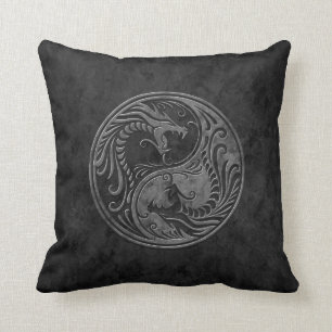 Stone Yin Yang Dragons Throw Pillow