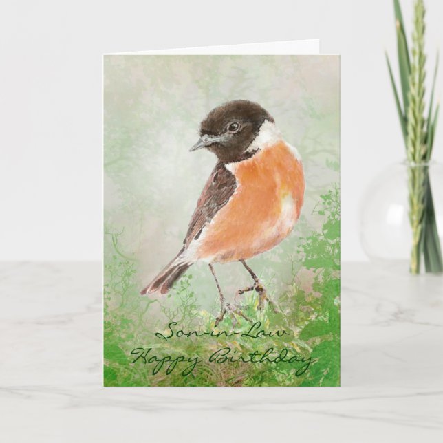 Stonechat  Bird Happy Birthday Son-in-Law Card (Front)