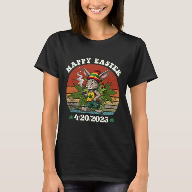 Stoned Easter Bunny With Joint Easter Day 4  T-Shirt (Front)