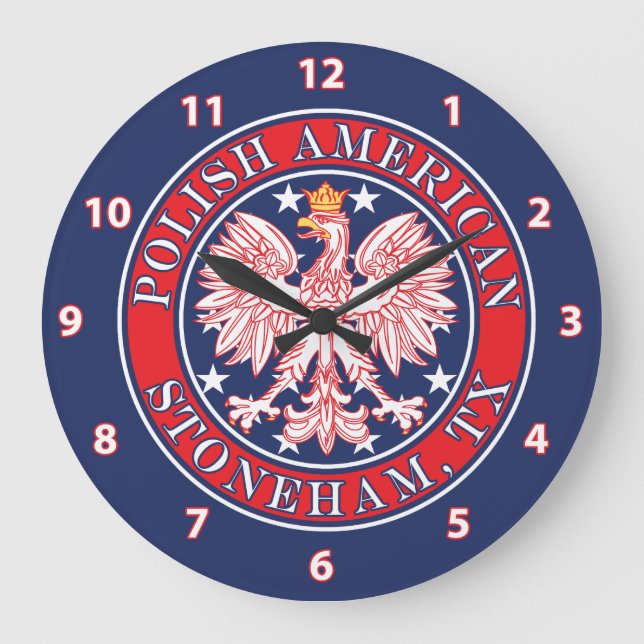 Stoneham Texas Polish American Eagle Large Clock (Front)