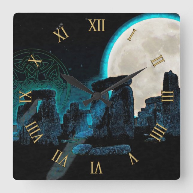 Stonehenge Celtic Standing Stones & Moon Square Wall Clock (Front)