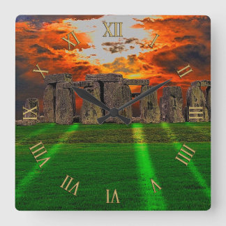 Stonehenge Standing Stones at Sunset Square Wall Clock
