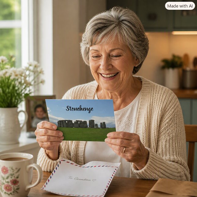 Stonehenge Stone Circle England Personalize Postcard (A postcard with Stonehenge and text you can personalize.)