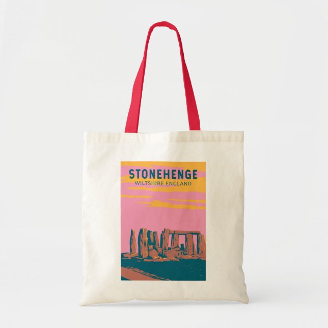 Stonehenge Travel Art Retro Illustration Tote Bag (Front)