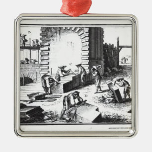 Stonemasons at work, engraved by Lucotte Metal Ornament