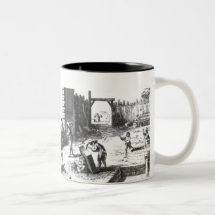 Stonemasons at work, engraved by Lucotte Two-Tone Coffee Mug