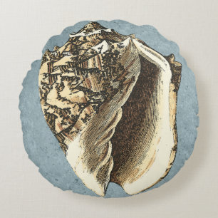 Stonewashed Conch Shell Round Pillow
