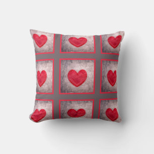 Stonewashed Heart in Grey and Red Plaid Throw Pillow