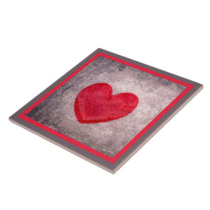 Stonewashed Heart in Grey and Red Tile